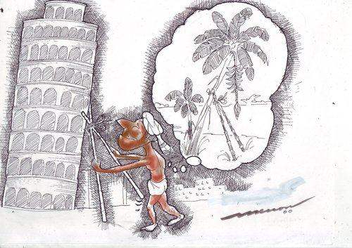 Cartoon: A solutionf from India (medium) by kar2nist tagged tower,leaning,pisa,support,plantain