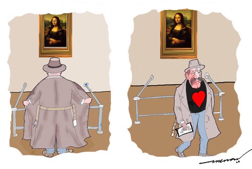 Cartoon: exhibitionist (medium) by kar2nist tagged exhibitionism,monalisa,louvre,showingoff,love