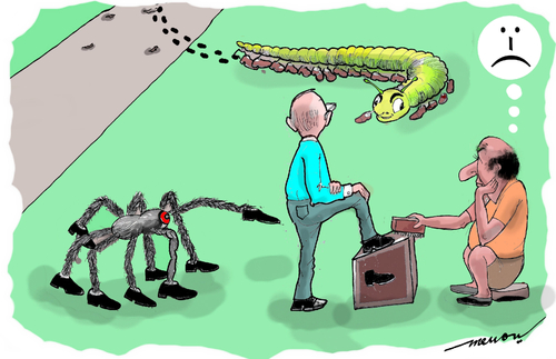 Cartoon: Feet are killing (medium) by kar2nist tagged spider,worm,shoeshine,feet