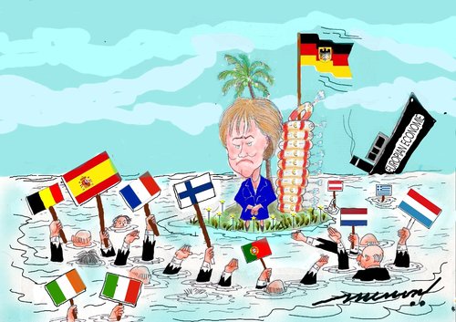 Cartoon: German Dilemma (medium) by kar2nist tagged merkel,anjela,eurozone,euro,out,bale,geramny,crisi,economy,europian