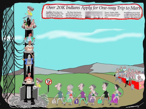 Cartoon: Habits Die Hard (medium) by kar2nist tagged space,indians,mars,travel