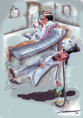 Cartoon: Head Shrink and a Drunk Magician (medium) by kar2nist tagged pshychiatry,magic,shrink,head,psychiatrist,magician
