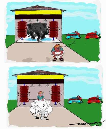 Cartoon: jumbo washing (medium) by kar2nist tagged jumbo,elephant,carwash
