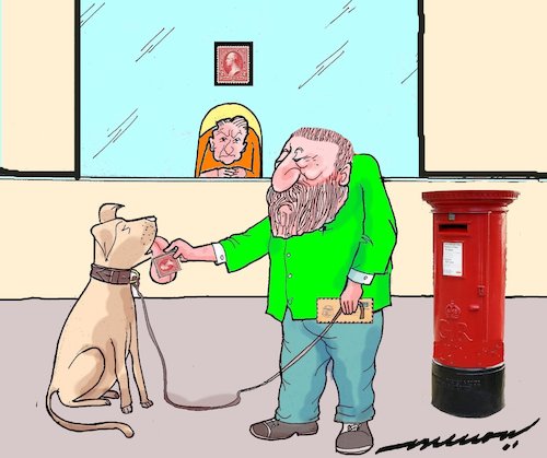 Cartoon: Mans best friend (medium) by kar2nist tagged man,dog,friend,stamp,licking