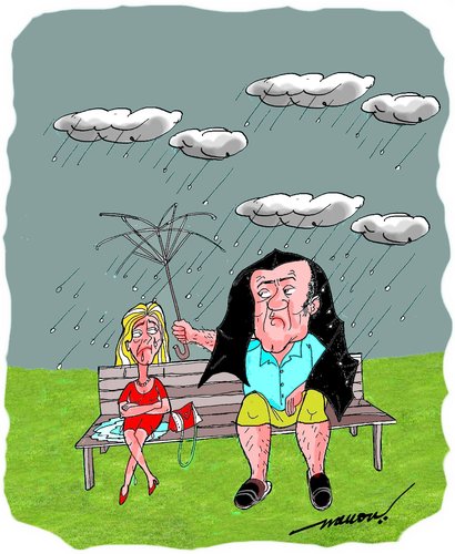 Cartoon: marital bliss (medium) by kar2nist tagged marriage,umbrella,wife,husband,bliss,rain