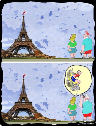 Cartoon: Parisian Bungee Jumper (medium) by kar2nist tagged bungee,jumper,eiffel,tower