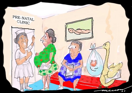Cartoon: Prenatal clinic (medium) by kar2nist tagged prenatal,checkup,pregnancy,stork,clinical