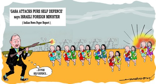 Cartoon: Pure self defence (medium) by kar2nist tagged israel,gaza,war,attack,death,kids