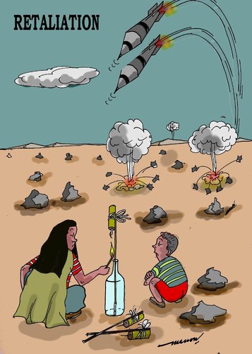 Cartoon: Retaliation (medium) by kar2nist tagged warfare,europe,rockets,childhood