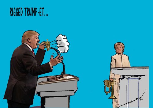 Cartoon: RIGGED TRUMPET (medium) by kar2nist tagged us,elections,debate,trump,hillary,clinton