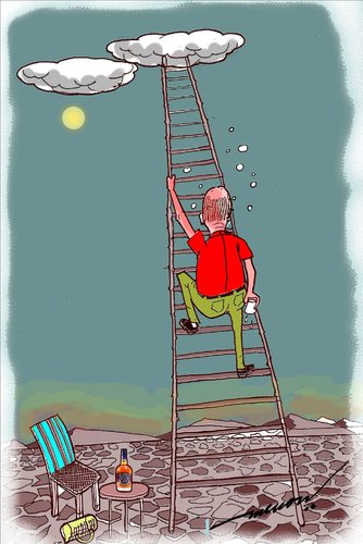 Cartoon: searching (medium) by kar2nist tagged drink,water,cloud,ladder,sundowner