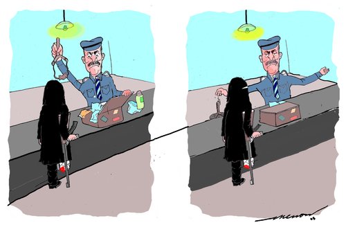 Cartoon: tight security (medium) by kar2nist tagged security,terrorists,checking,airports