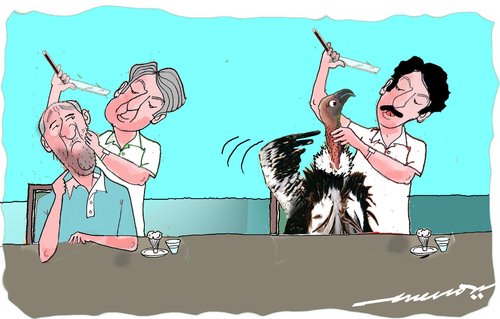 Cartoon: Vulture cosmetics (medium) by kar2nist tagged vulture,carcass,barbers,shaving,neck