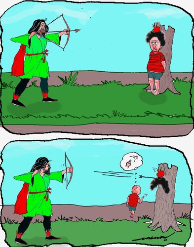 Cartoon: William Tell (medium) by kar2nist tagged william,tell,archer,boy,apple