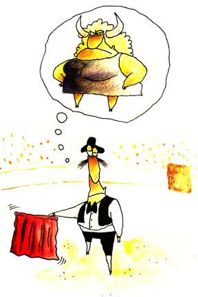 Cartoon: El Torero (medium) by Gelico tagged bull,torero,man,husband,wife,etc,gelico