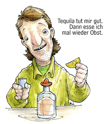 Cartoon: Harald Gusche - Tequila (medium) by Bülow tagged alkohol,schnaps,tequila,obst,ernährung,gesundheit,vitamine,tequila,alkohol,obst,zitrone,lemone,saufen,trinken,ernährung,gesundheit,vitamine,schnaps