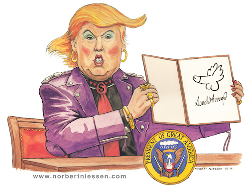 Cartoon: American Queen (medium) by Niessen tagged president,america,gay,drag,queen,violet,egocentric,narcissist,sexist,racist