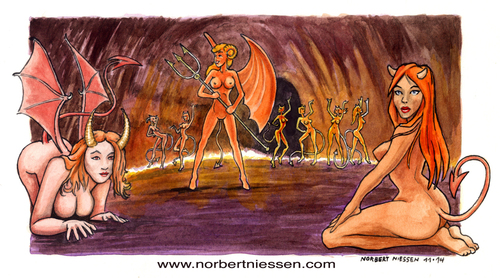 Cartoon: devils (medium) by Niessen tagged devils,hell,red,hot,cave,dark