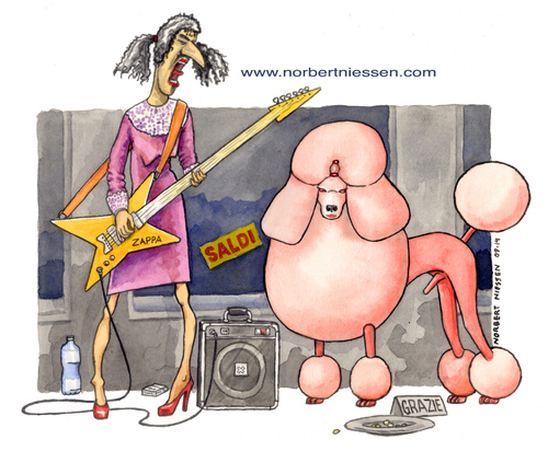 Cartoon: Dirty love (medium) by Niessen tagged musician,rock,guitar,poodle,pink,beggar,singer