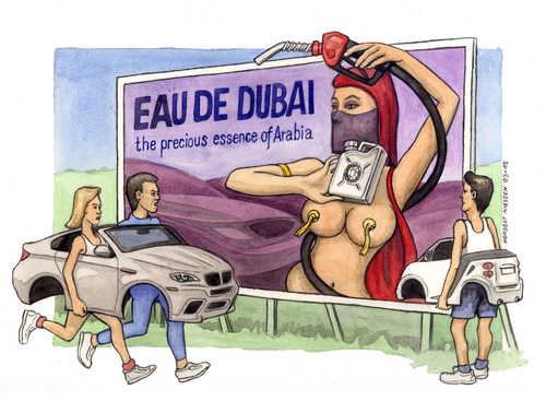 Cartoon: Eau de Dubai (medium) by Niessen tagged gasoline,dubai,cars,benzin,expensive,teuer