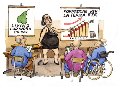 Cartoon: Formazione per la terza eta (medium) by Niessen tagged rente,pensione,pension,alter,schulung,bildung