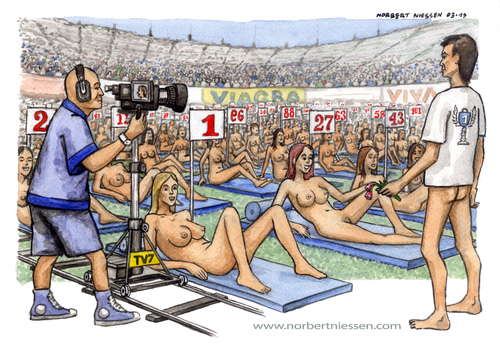 Cartoon: male nightmare (medium) by Niessen tagged donne,stadio,sport,prestazioni,vincitore,women,stadium,performance,winner,frauen,leistung,gewinner