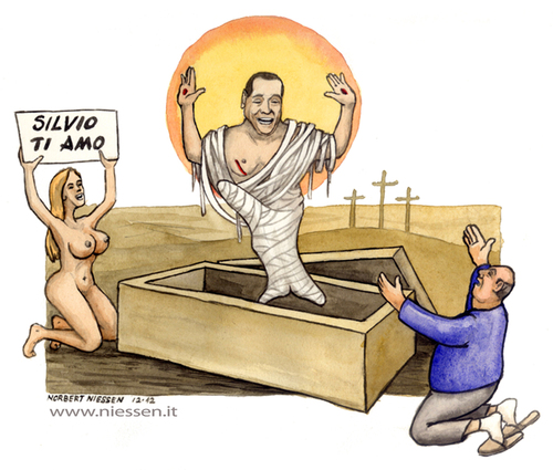Cartoon: Miracolo Italiano (medium) by Niessen tagged berlusconi,italy,mumie,auferstehung