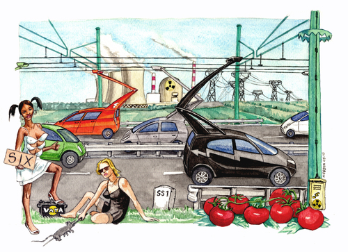 Cartoon: Montalto (medium) by Niessen tagged prostitute,cars,electric,energy,nuclear,tomatoes