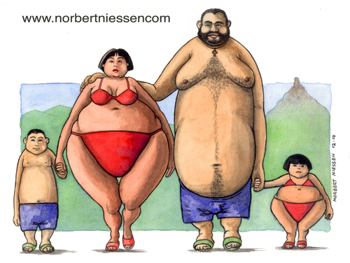 Cartoon: X-treme family (medium) by Niessen tagged family,pool,holidays,spa,fat,castle,children