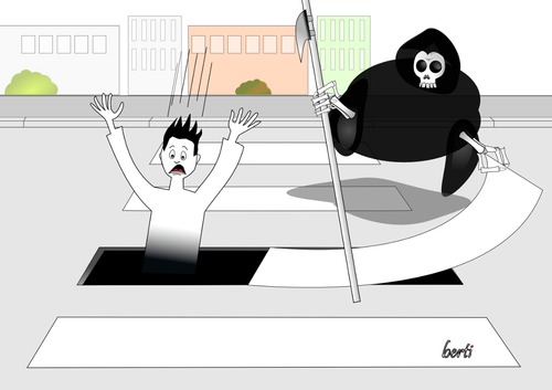 Cartoon: Der Tod lauert am Zebrastreifen (medium) by berti tagged inkscape,crosswalk,death,zebrastreifen,tod