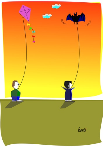 Cartoon: vampires kite (medium) by berti tagged inkscape,bat,kite,fledermaus,lassen,steigen,drachen,vampir