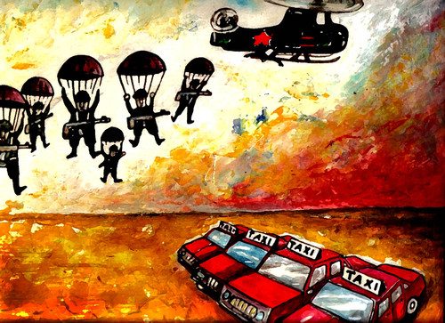Cartoon: Desant (medium) by drljevicdarko tagged taxi,and,army