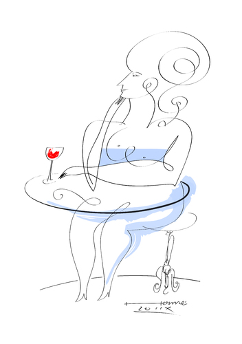 Cartoon: Frau in Blau (medium) by Herme tagged woman,wine,illustration,frauen,frau,wein,liebe,nackt,sehnsucht,restaurant,gastronomie