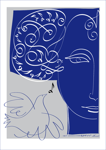 Cartoon: The Song Blue (medium) by Herme tagged song,music,illustration,frau,vogel,frieden,blau
