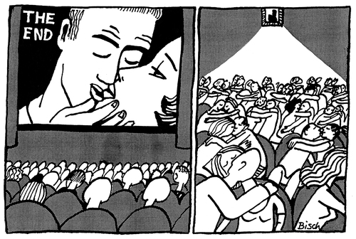 Cartoon: Happy End (medium) by BiSch tagged kino,cinema,happy,end,kiss,kuss,film,kino,film,unterhaltung,liebe,küssen,romantik,date