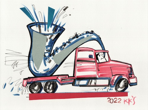 Cartoon: Canadian truckers jazz in Ottawa (medium) by Kestutis tagged jazz,blues,truckers,protest,freedom,convoy,canada,kestutis,lithuania
