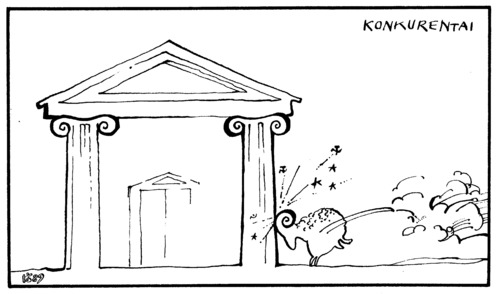 Cartoon: COMPETITORS (medium) by Kestutis tagged competitors,kestutis,siaulytis,lithuania,sluota,antiquity