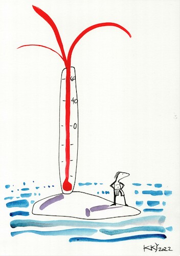 Cartoon: Desert island (medium) by Kestutis tagged desert,island,kestutis,lithuania,future,world,thermometer,climate,change