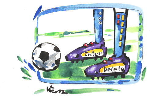 Cartoon: ENTER AND DELETE (medium) by Kestutis tagged red,fußball,goal,fussball,euro,2012,delete,enter,soccer,football,yellow,sport