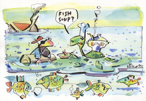 Cartoon: FISH SOUP (medium) by Kestutis tagged ship,sailboat,sea,turtle,pirate,adventure,chef,food,happening,cook,fish,soup,ocean,animal