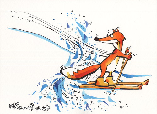 Cartoon: Foxstyle Skiing (medium) by Kestutis tagged kestutis,sports,2014,sochi,olympic,nature,animal,winter,snow,skiing,fox,lithuania