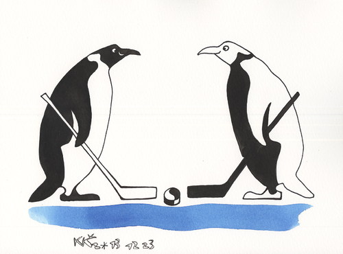 Cartoon: Game (medium) by Kestutis tagged kestutis,philosophy,penguin,hockey,games,nature,animal,ice,2014,sochi,olympic,sports,winter,lithuania