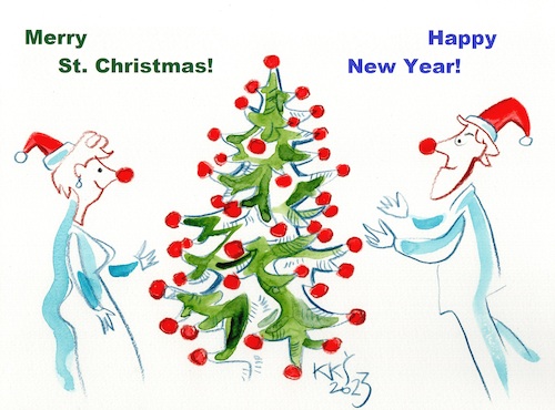 Cartoon: Greetings (medium) by Kestutis tagged greetings,christmas,new,year,kestutis,lithuania,red,nose