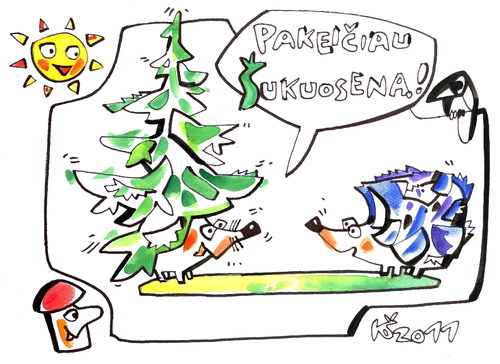 Cartoon: I CHANGED THE HAIRSTYLE! (medium) by Kestutis tagged kids,kinder,wald,wood,forest,nature,hedgehog,igel,happening