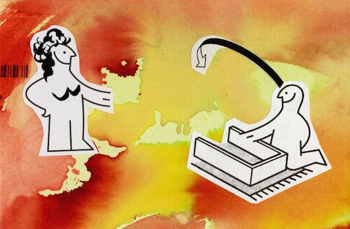 Cartoon: INVITATION (medium) by Kestutis tagged furniture,dada,postcard,collage,comic,art,kunst,man,woman,kestutis,lithuania,building,adventures,ikea