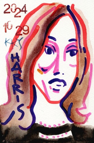 Cartoon: Kamala Harris (medium) by Kestutis tagged kamala,harris,election,discussion,debate,kestutis,lithuania,sketch,postcard,donald,trump