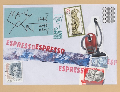 Cartoon: Mail art with. Espresso (medium) by Kestutis tagged mail,art,kunst,kestutis,lithuania
