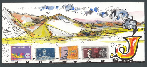 Cartoon: Mail train (medium) by Kestutis tagged lithuania,kestutis,stamp,western,train,mail,post