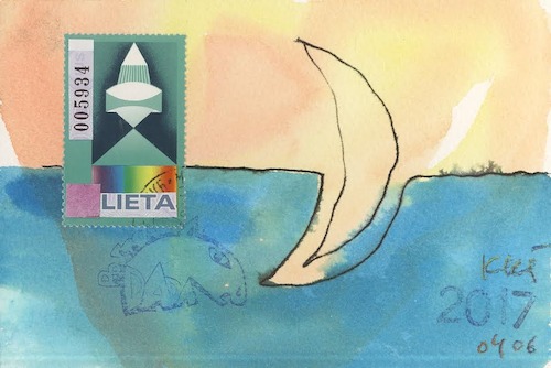 Cartoon: Moon descends to the sea (medium) by Kestutis tagged dada,postcard,kestutis,lithuania,mail,art