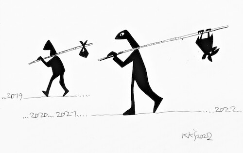 Cartoon: On the road (medium) by Kestutis tagged road,pandemic,bat,man,kestutis,lithuania